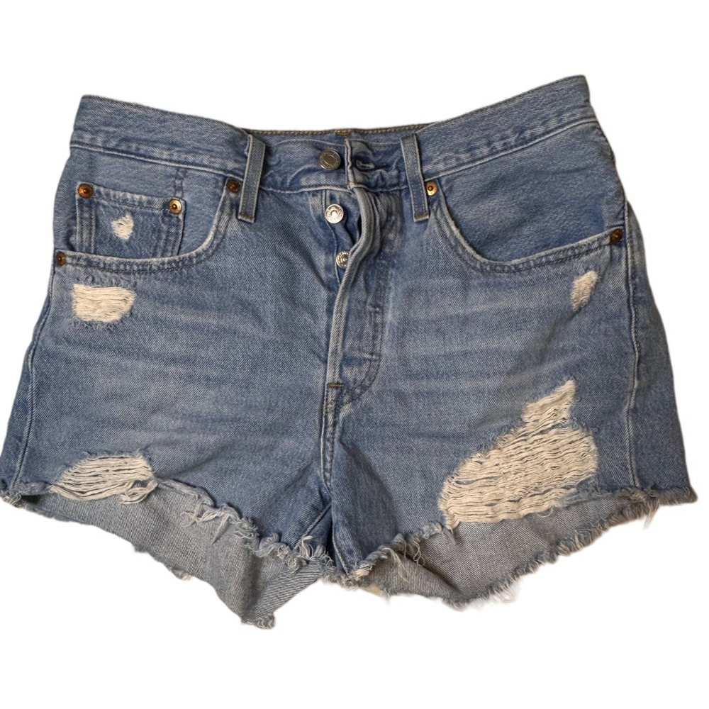 Levi's 501 Denim Jean Shorts Women's Size 27 Light‎ Wash Distressed Ripped